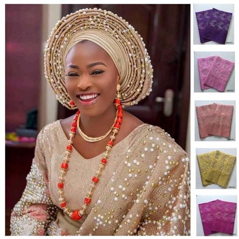 African Aso Oke Headtie With Beautiful Stones And Beads Nigerian Ladies