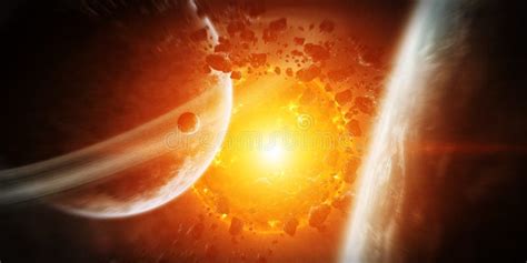Exploding Sun In Space Close To Planet Stock Illustration