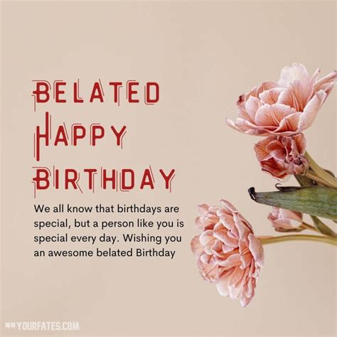 A Happy Birthday Card With Pink Flowers And The Words Belated Happy