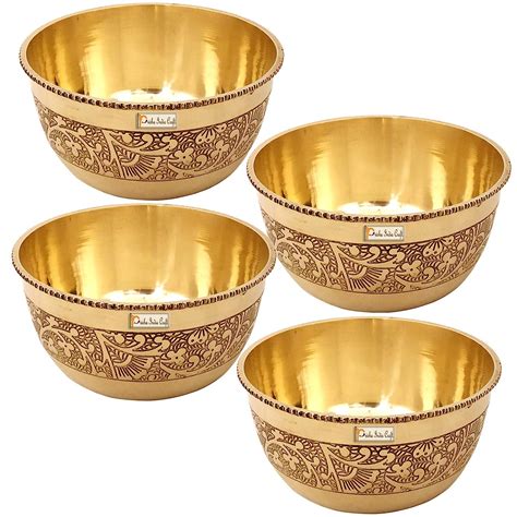 Buy Prisha India Craft Pure Brass Embossed Design Small Beaded Bowl