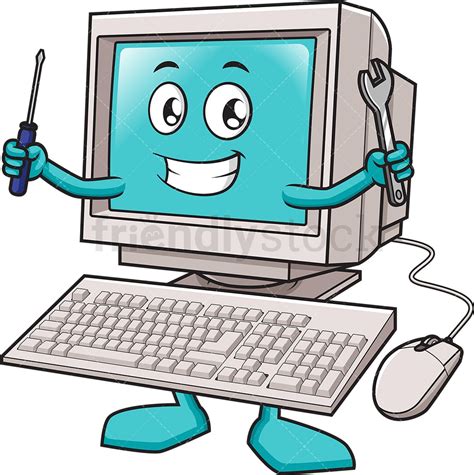 Pc Mascot Holding Repair Tools Cartoon Clipart Vector Friendlystock