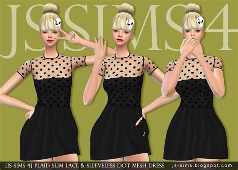 Js Sims 4 Plaid Slim Lace And Sleeveless Dot Mesh Dress Js Sims 痞客邦