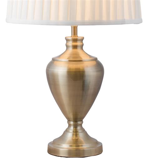 Pair Of 58cm Urn Style Table Lamp In Antique Brass With Ivory Pleated