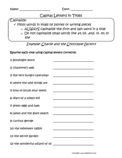 Capitalization Worksheet For 4th Grade