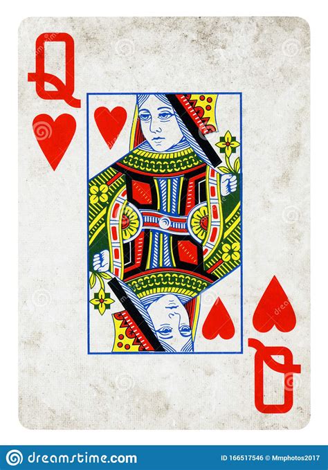 Queen Of Hearts Vintage Playing Card Isolated On White Stock Photo