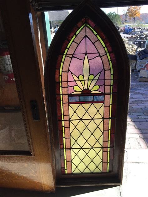 Sg 910 Antique Gothic Arch Stainglass Window With Frame Antiques Architectural And Garden S