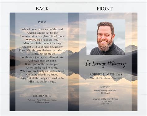 Editable Funeral Program Template For Man Obituary Template Etsy