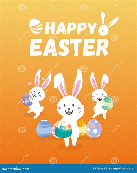 Happy Easter Day With White Easter Rabbit Stock Vector Illustration