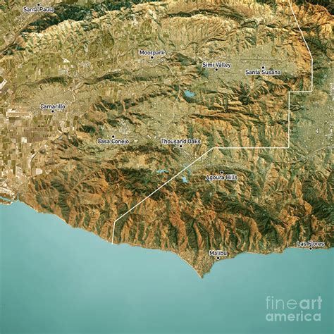 Los Angeles County Topographic Map 3d Render Satellite View Bord