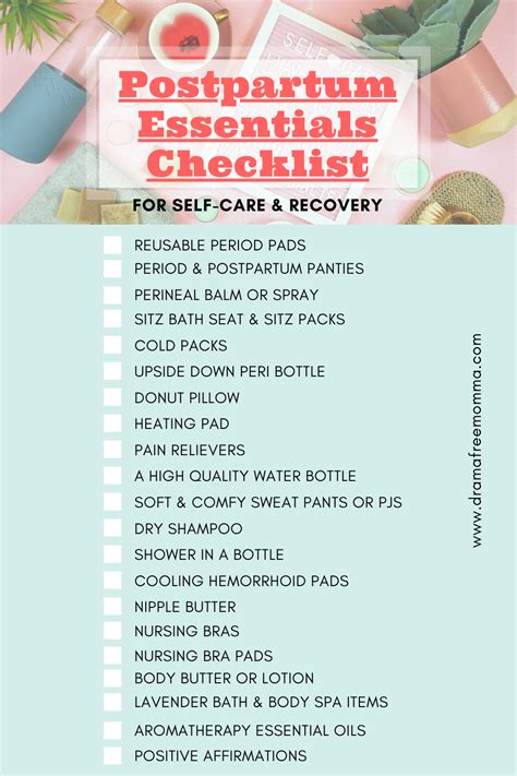 Free Printable Postpartum Recovery Checklist Delivery Labor New Mom