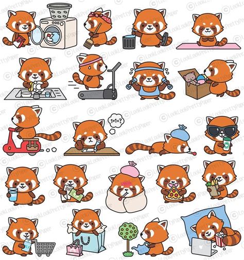 Premium Vector Clipart Kawaii Red Pandas Cute Red Pandas Etsy Red