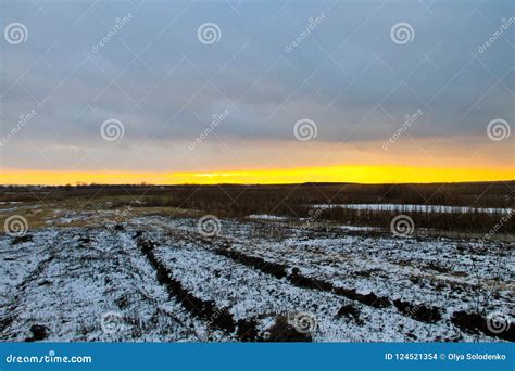 Sunset On The Winter Meadow Stock Photo Image Of Nature Outdoor