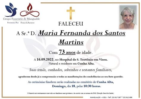 Funeral De Maria Fernanda Dos Santos Martins Funerária Ferraz And Alfredo