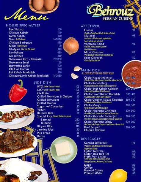 Menu At Behrouz Persian Cuisine Restaurant Quezon City 50 Scout Tobias St