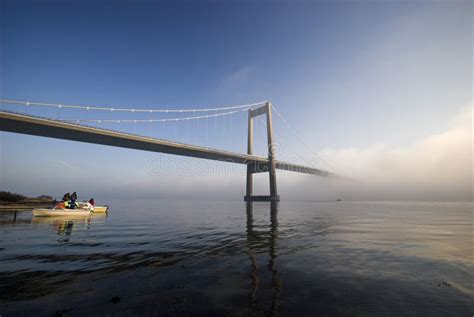 Cold And Blue Suspension Bridge Stock Image Image Of Hanging Denmark