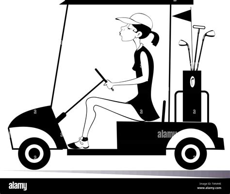 Woman In The Golf Cart Isolated Illustration Pretty Young Woman Is Going To Play Golf In The