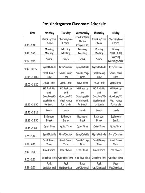 Free Classroom Schedule Printables