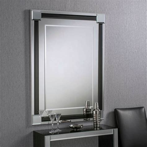 Bevelled Contemporary Rectangular Black Wall Mirror Homesdirect365