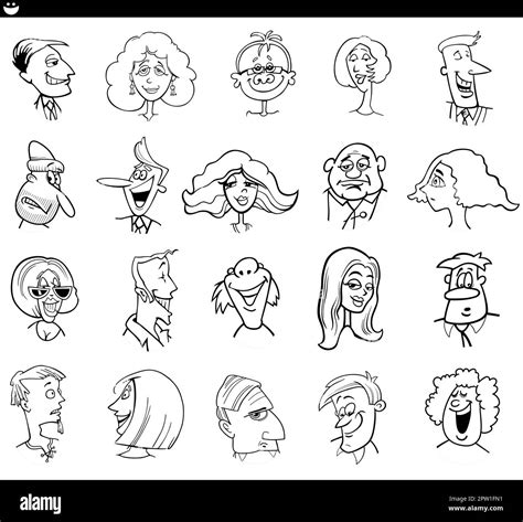 Cartoon People Characters Faces Expressions Set Stock Vector Image
