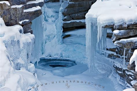 Snow Collecting On Ice Formations Of The Athabasca Falls During Winter