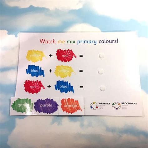 Primary colour mixing learning sheet, Matching game, Colour words