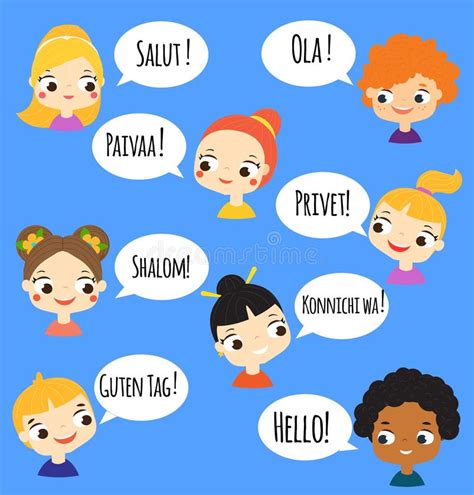 Cartoon Children Speaking Different Languages Boys And Girls Of World