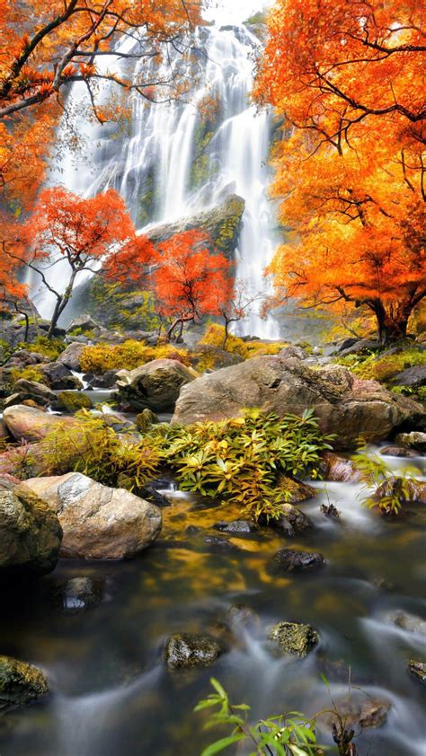 Autumn Waterfall Waterfall Waterfall Wallpaper Scenery