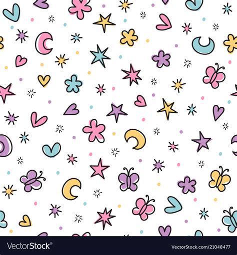 Cute Seamless Pattern With Hand Drawn Cartoon Vector Image
