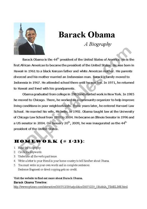 Obama Biography Esl Worksheet By Gracie88