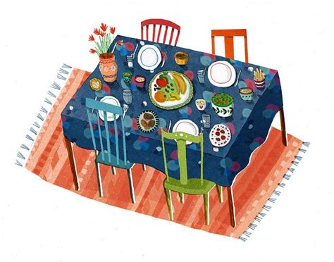 Dinner Table Cartoon Painting Illustration Illustration Food
