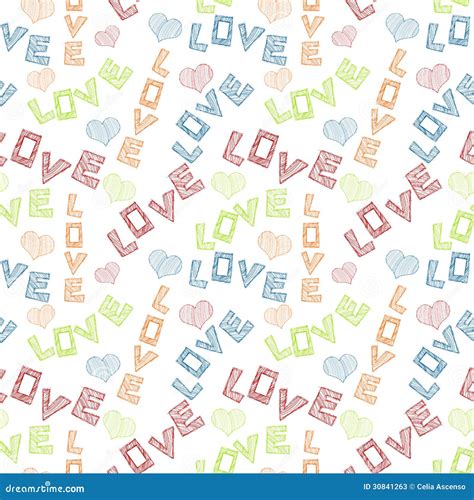 Love Scribbled Words Seamless Background Stock Illustration