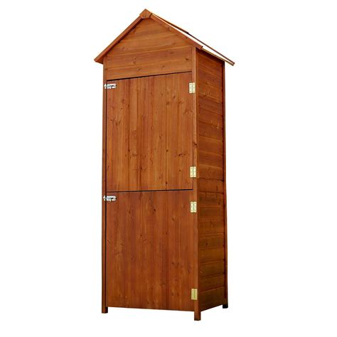 Outsunny Outdoor Patio Vertical Storage Shed Wood Cabinet Unit Double