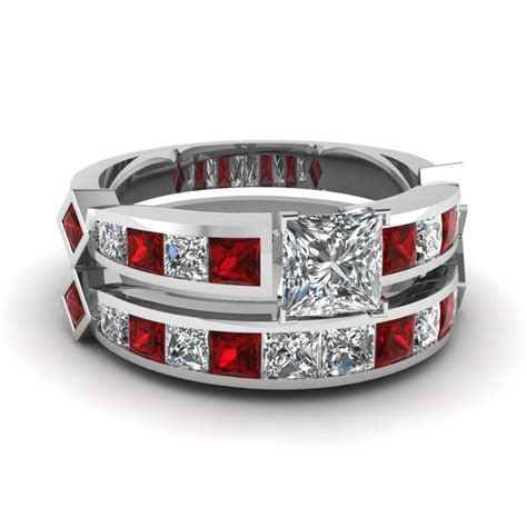 Princess Cut Diamond Channel Set Princess Accent Wedding Ring Sets With