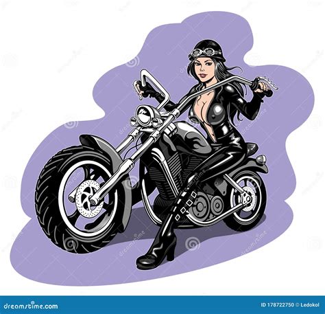Biker Woman In Latex Suit Driving Motorcycle Vector Illustration Stock Vector Illustration Of