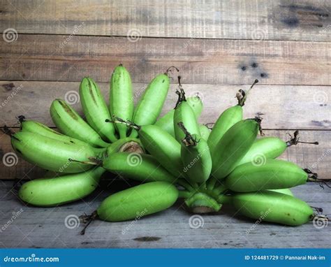 Fresh Banana Green On Brown Wooden Table Stock Image Image Of