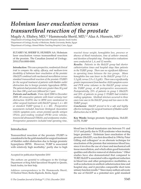 Pdf Holmium Laser Enucleation Versus Transurethral Resection Of The Prostate