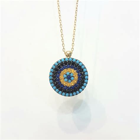 K Real Solid Gold Evil Eye Round Circle Design With Zirconia Stones