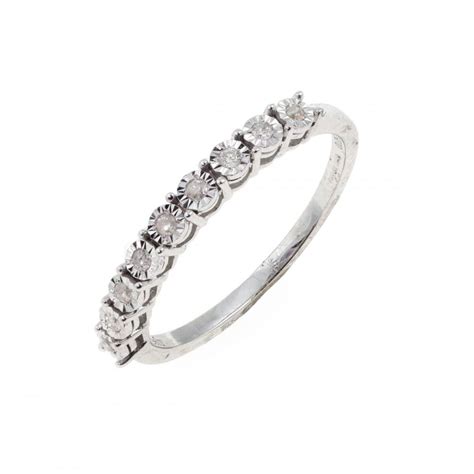 Pretty 9ct white gold diamond wedding eternity band ring sz o1/2 hm 0.10ct. Eternity 9ct White Gold Diamond Half Eternity Ring ...