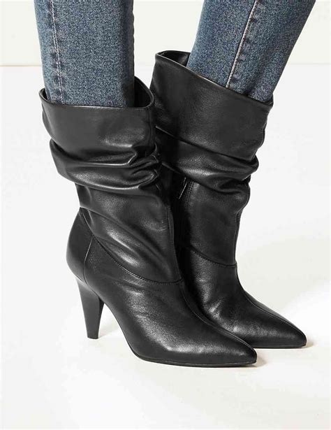 Leather Smart Point Slouch Boots Mands Collection Mands Boots Mid