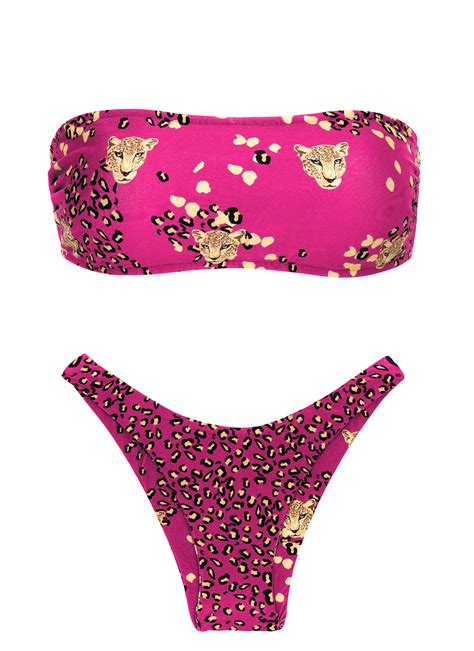 Bikini Bandeau Y Tanga Rosa Con Estampado De Leopardo Set Roar Pink