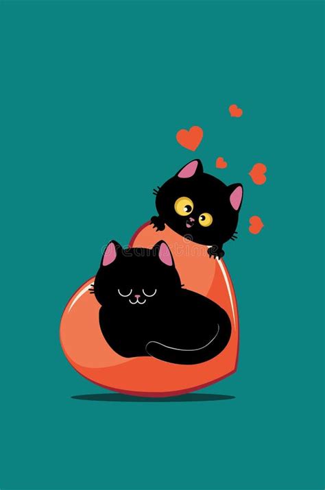 Two Black Cats On Heart Stock Vector Illustration Of Character 252482734