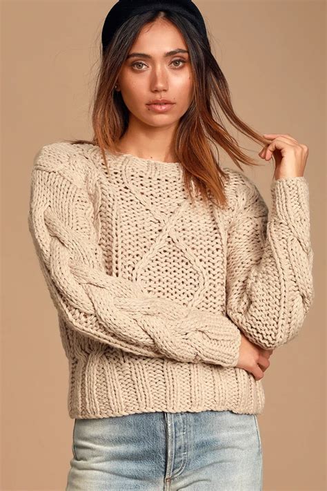 Snuggling Up In The Lulus Jaylene Beige Cable Knit Sweater Is The Best