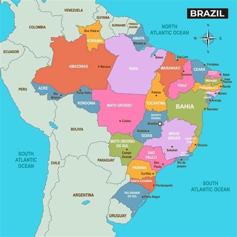 Mapa Del País De Brasil Con Nombres De Ciudades 21253674 Vector En Vecteezy