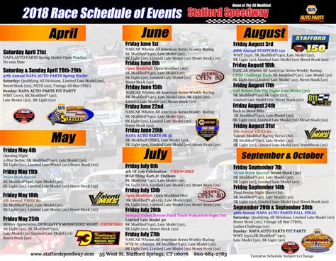 Stafford Motor Speedway Releases 2018 Schedule Numerous New Highlight