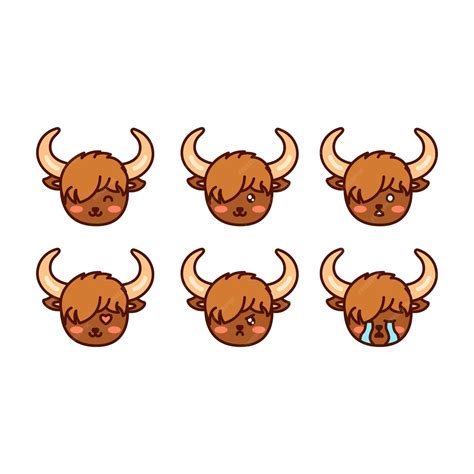 Premium Vector A Collection Of Cute Yak Emoticons With Different
