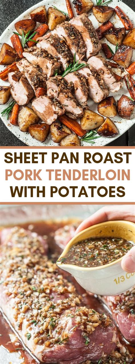 Roast the whole dinner until the tenderloin reaches 140 degrees at the thickest part, which should take around 20 or 25 minutes. SHEET PAN ROAST PORK TENDERLOIN WITH POTATOES #dinner # ...