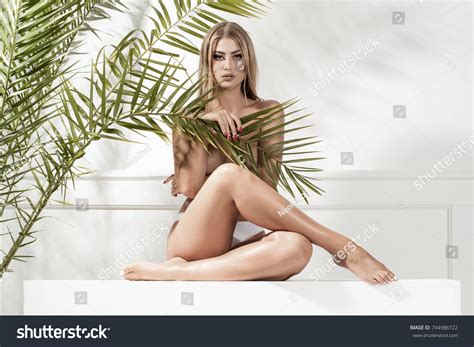 Sensual Caucasian Beautiful Woman Posing Naked Stock Photo 744986722