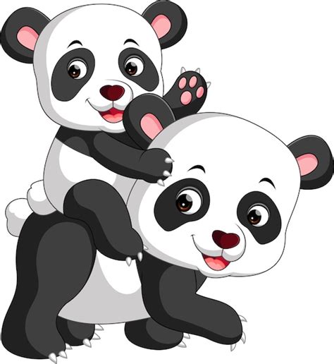 Dibujos Animados Panda Panda Y Bebé Panda Vector Premium