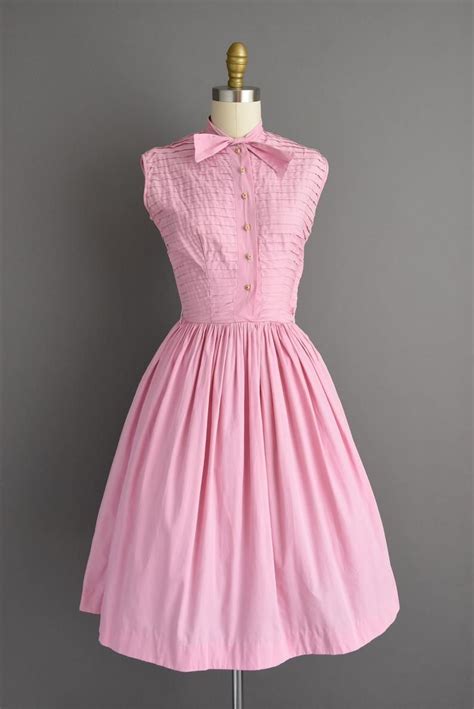 50s Dress Pink Cotton Sleeveless Full Skirt Shirt Dress Xs Etsy