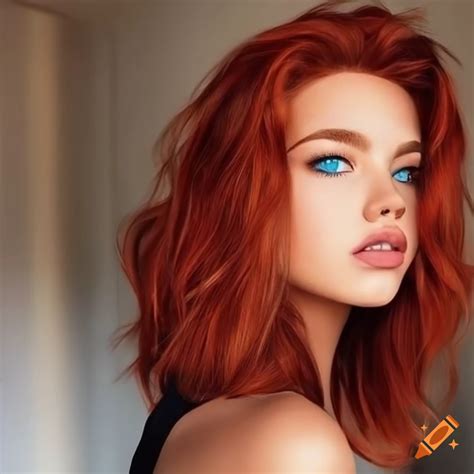 Hyperrealistic Portrait Of A Woman With Red Hair And Blue Eyes
